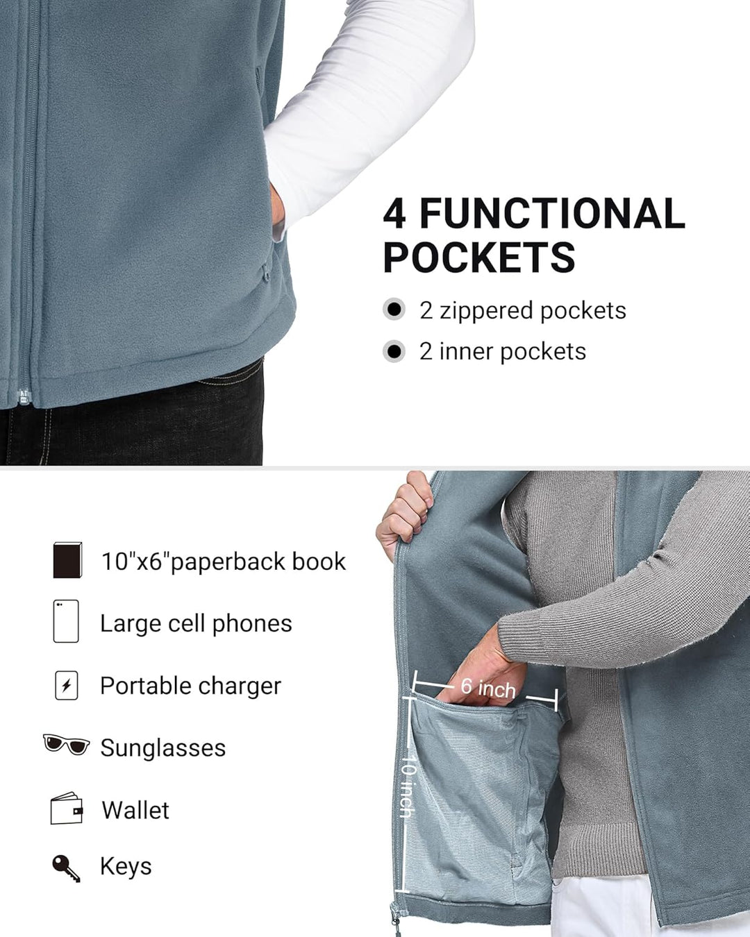 Outdoor Ventures Fleece Weste Herren Leicht Ärmellose Fleeceweste Jacke Winddicht Warm Gefütterte Wi