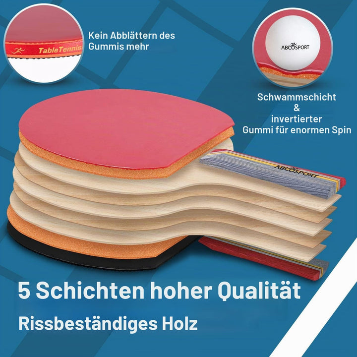 Abco Tech, Tischtennis-Set, 4 x erstklassige Schläger mit weichem Schaumgummibelag und 6 x Tischtenn