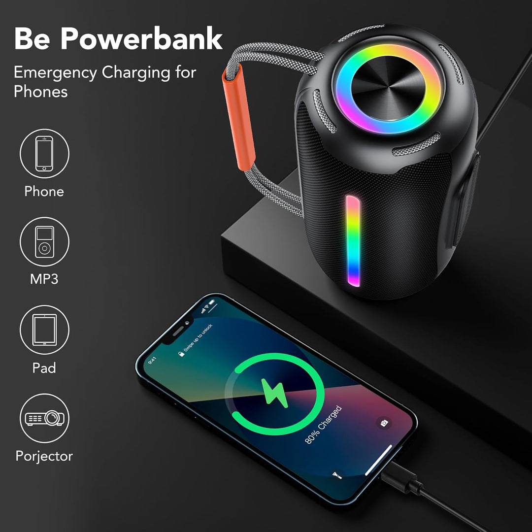 Tragbarer Bluetooth Lautsprecher mit Griff, 40W Leistungsstarker Musikbox mit Dualen Bass-Treibern,