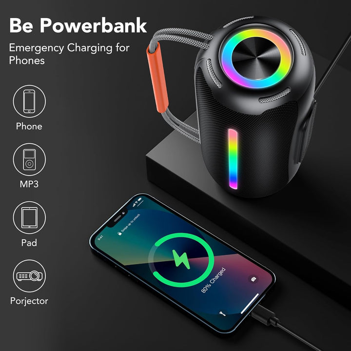 Tragbarer Bluetooth Lautsprecher mit Griff, 40W Leistungsstarker Musikbox mit Dualen Bass-Treibern,