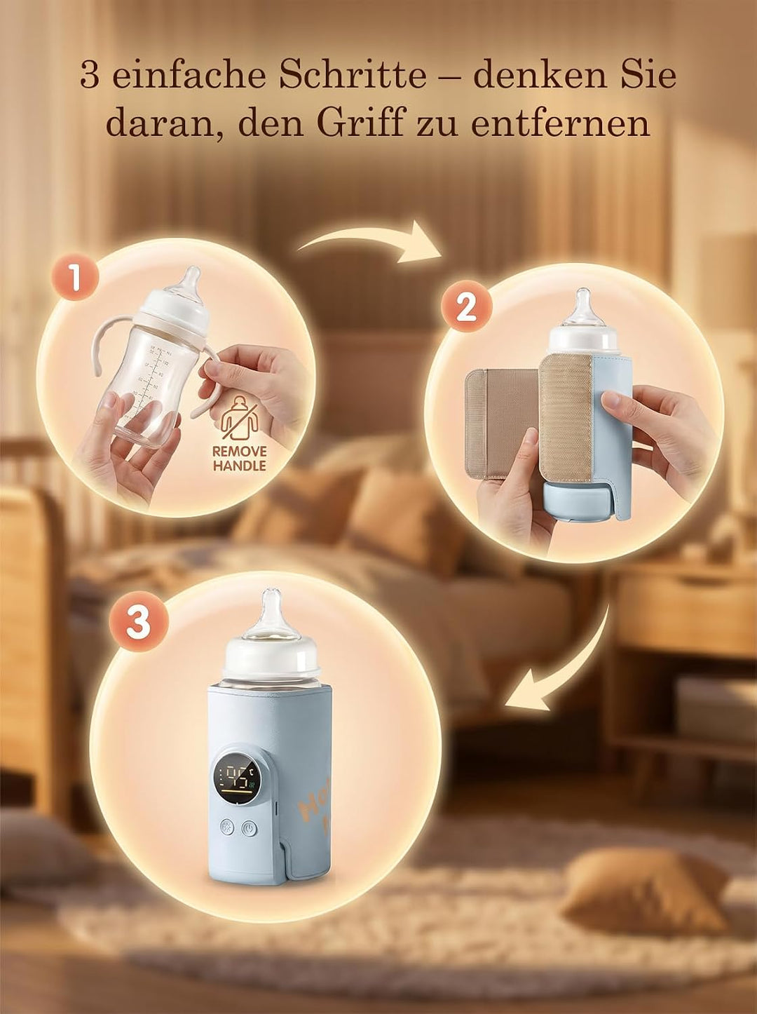 Drahtloses Milchwärmer, mit LED Temperaturdisplay 8000mAh Flaschenwärmer Baby Unterwegs 6 stufige Sc