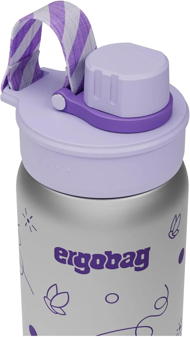 ergobag Edelstahl Trinkflasche Schmetterling - Lila | 500 ml Fassungsvermögen mit verschiedenen Moti