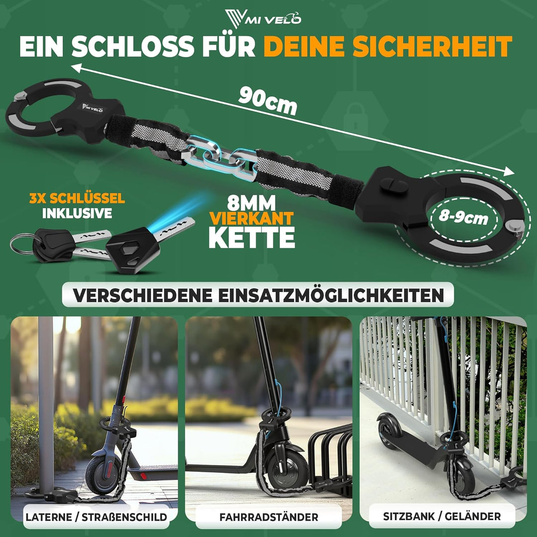 MIVELO E-Scooter Schloss extra sicher - Kettenschloss I Handschellenschloss für Elektroroller I Fahr