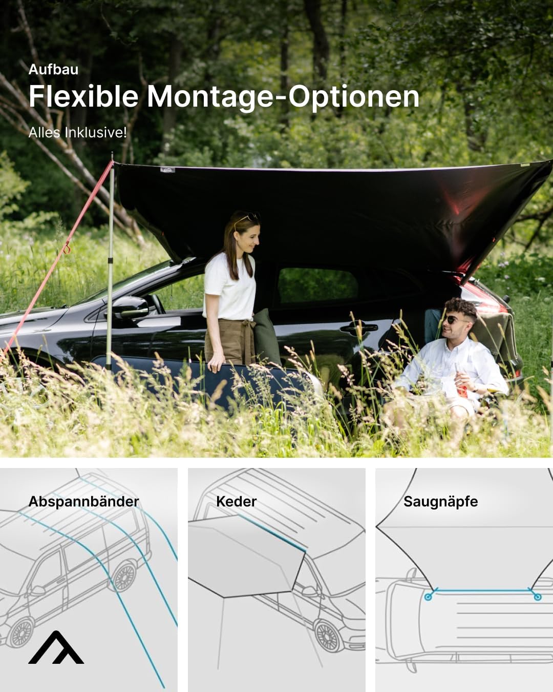 qeedo Motor Tarp Bus Sonnensegel mit UV-Schutz (UV80) & Dark-Coating, Keder; Bänder oder Saugnapf-Mo