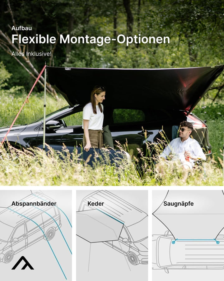 qeedo Motor Tarp Bus Sonnensegel mit UV-Schutz (UV80) & Dark-Coating, Keder; Bänder oder Saugnapf-Mo
