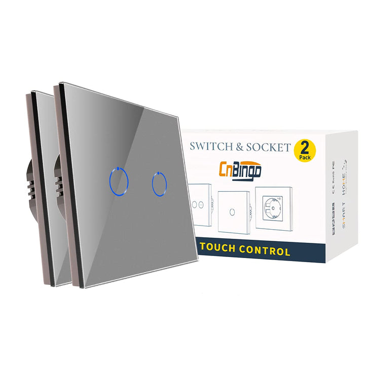 2er-Pack CNBINGO Wechselschalter unterputz - Touch Lichtschalter zweifach - Wandschalter Grau - Berü