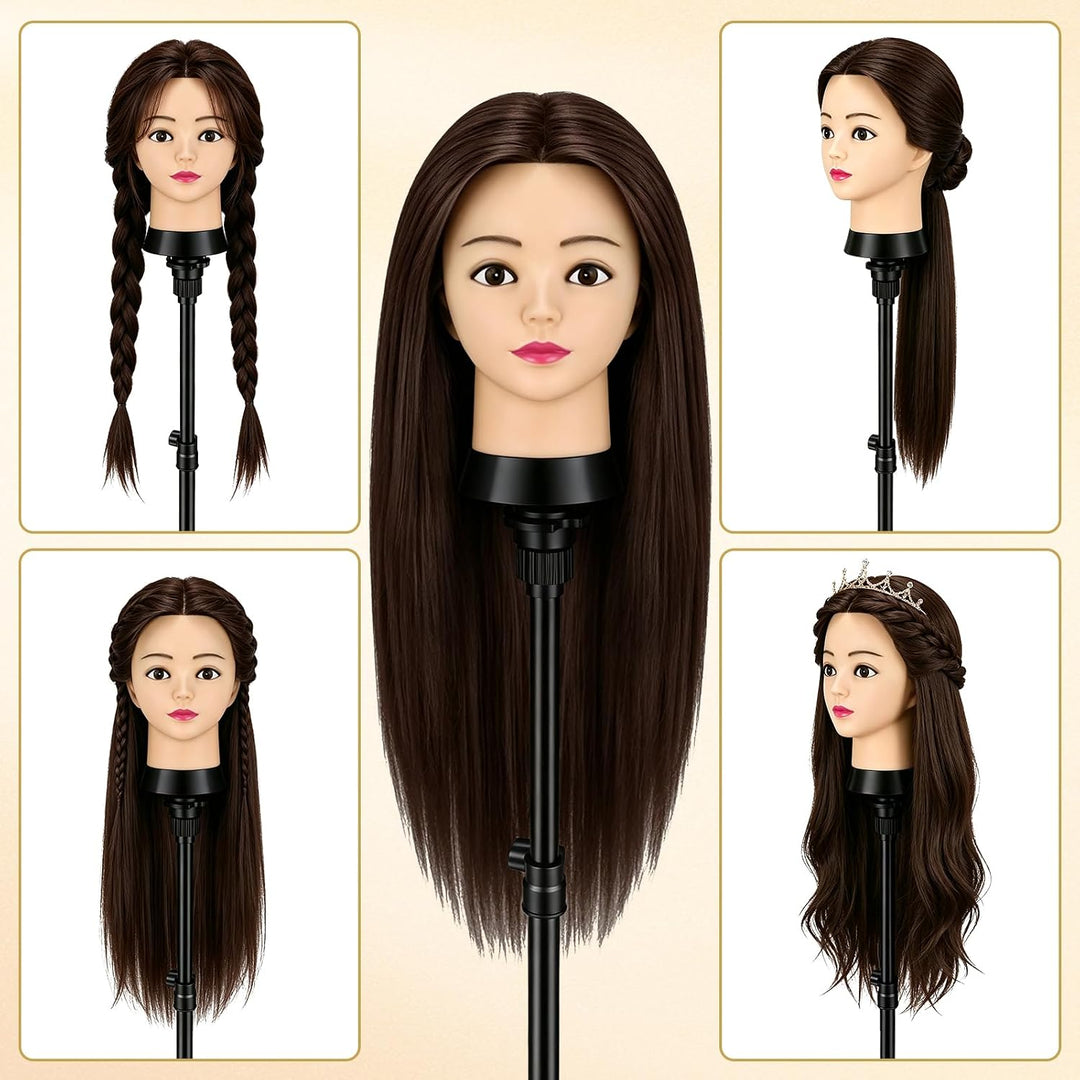 TwoWin 60 cm Trainingsköpfe Friseur, 24 Zoll Frisierkopf mit 80% Echthaar Rotbraun, Rotbraun