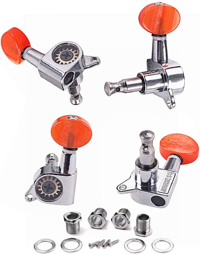 Alnicov Ukulele Tuning Pegs Machine Heads,2R 2L With Red Tuning Peg Button
