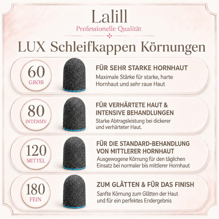 LALILL Schleifkappen LUX 50 Stück – Grafit Fräskappen für Nagelfräser – Maniküre, Pediküre & Podolog