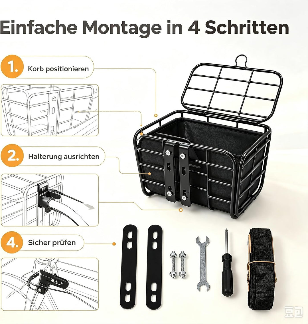 Fahrradkorb hinten aus Kohlenstoffstahl mit verschliessbarem Deckel