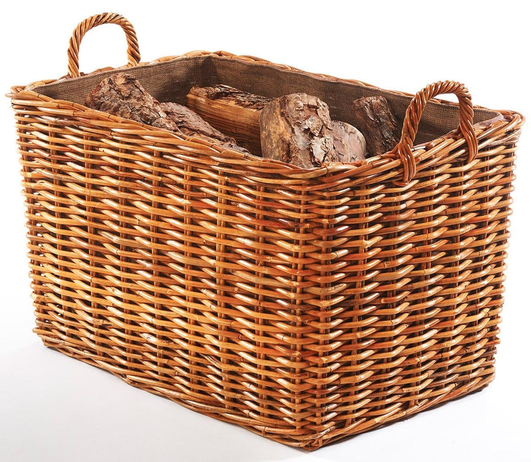Holztrage Holzkorb für Kaminholz - Rattan Lacak mit abnehmbarem Leinenstoff