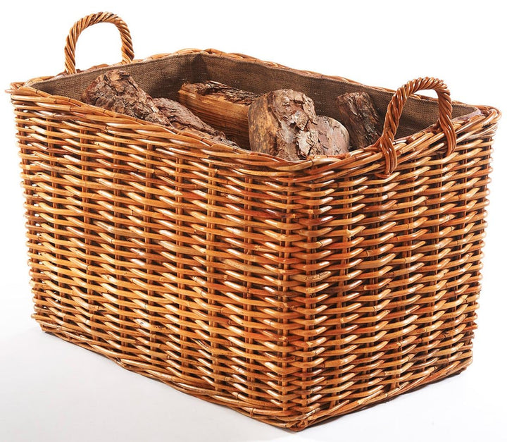 Holztrage Holzkorb für Kaminholz - Rattan Lacak mit abnehmbarem Leinenstoff