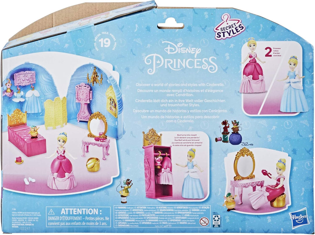 Disney Prinzessin Styling Überraschung Cinderellas Rock, Spielset mit Puppe, Möbeln und Modezubehör,