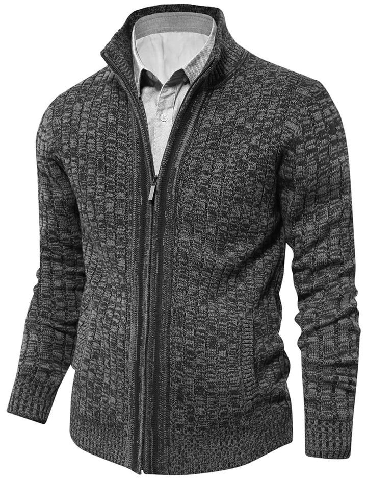 AOLI RAY Herren Strickjacke mit Reissverschluss Cardigan Stehkragen Pullover Feinstrike Sweaters mit