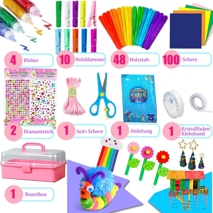Gutenguy Bastelset Kinder, 3000+Pcs Bastelkoffer Bastelbedarf Material Set, Grosse Bastelbox Geschen