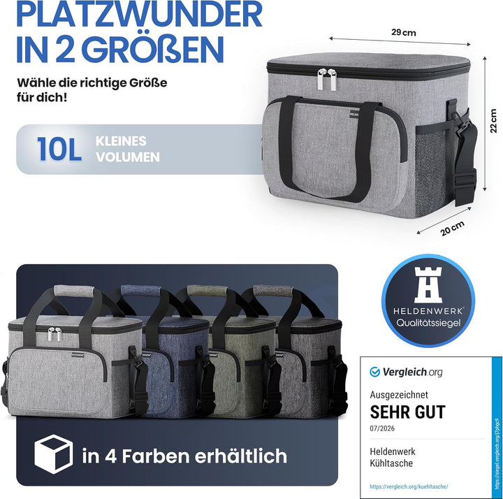 HELDENWERK Kühltasche klein &amp; faltbar 10L, Isolierte Thermo Lunchtasche für Essen &amp; Getränke, wasser