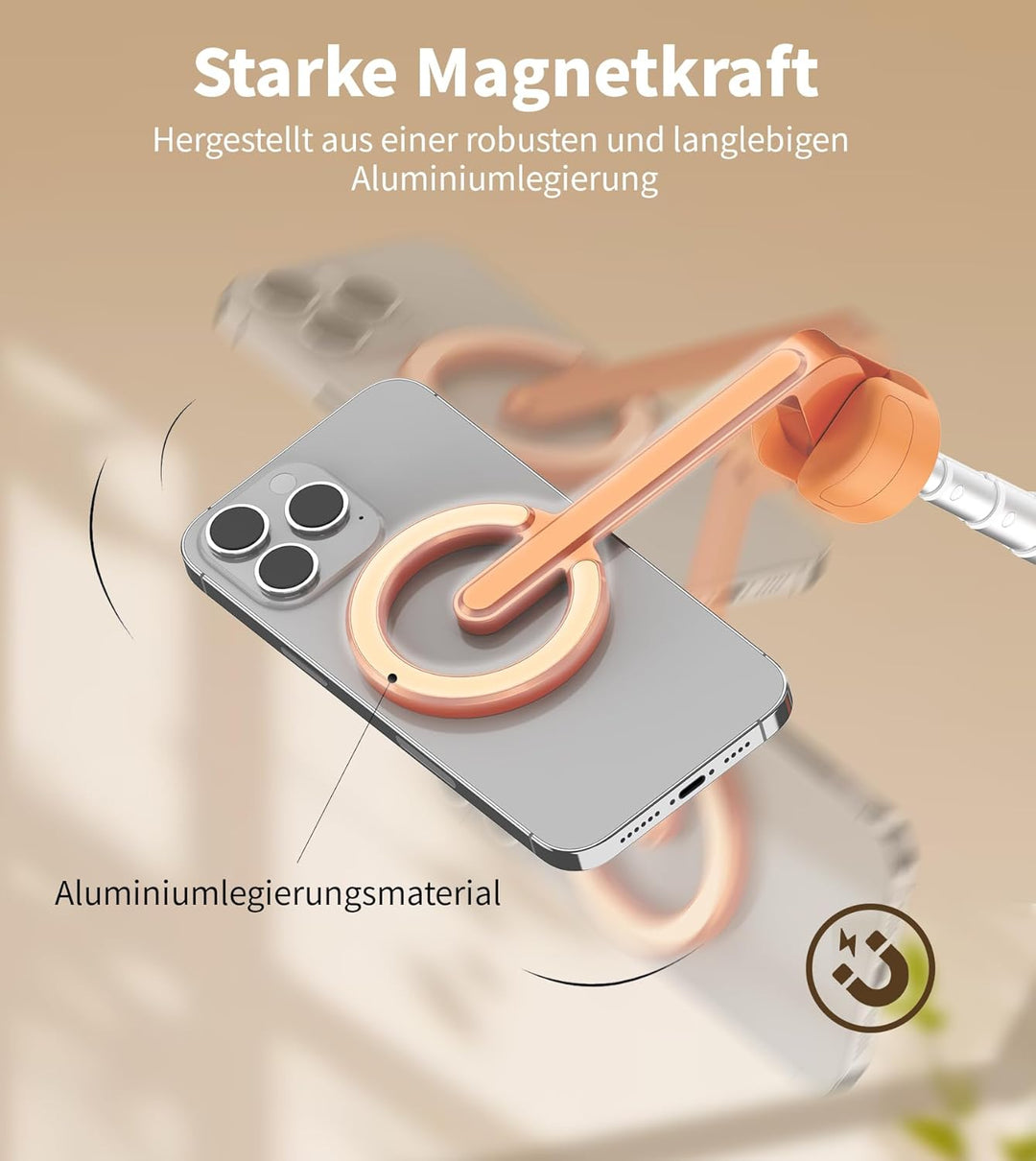 TONEOF 173cm Magnetisches Selfie Stick Stativ, Stark Magnetischer Aluminium Halter für Magsafe, 360°