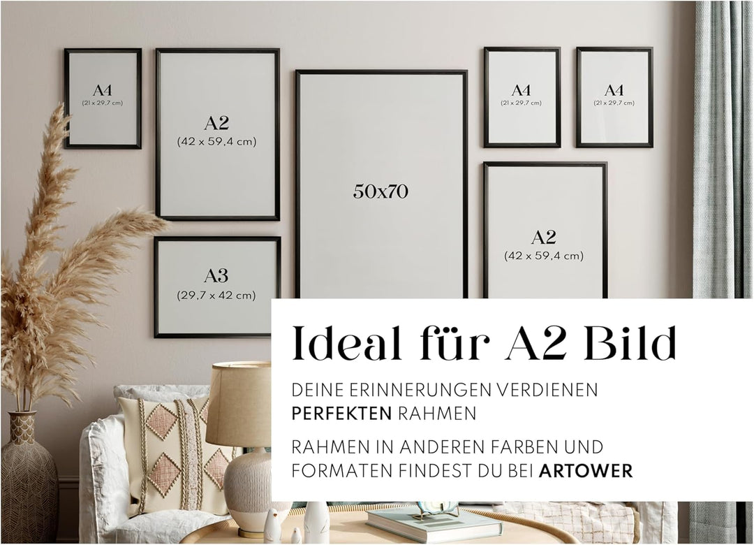 Artower® Bilderrahmen Vintage Schwarz Holz Rahmen für DIN A2 42 x 59,4 cm | Posterrahmen Gross für C
