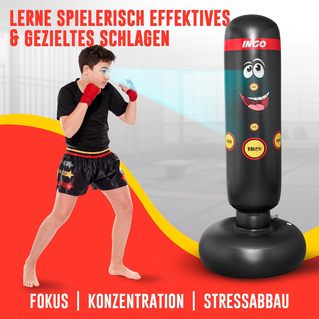 INGO® Boxsack für Kinder (pädagogisch konzipiert für Innere Kraft), inkl. Handschuhe & Pumpe | Kinde