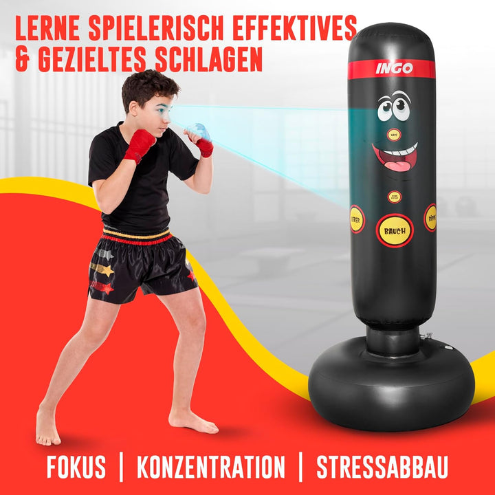 INGO® Boxsack für Kinder (pädagogisch konzipiert für Innere Kraft), inkl. Handschuhe & Pumpe | Kinde
