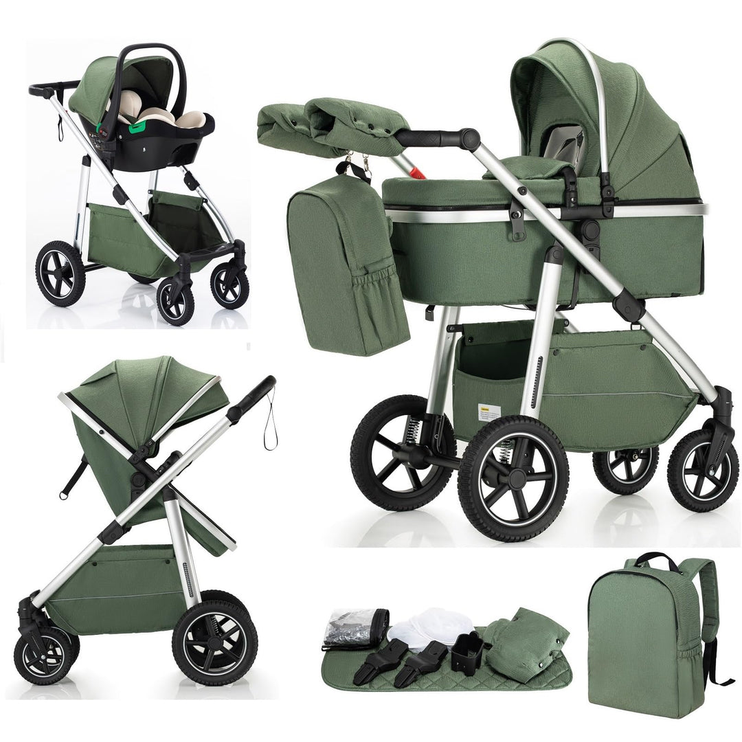Kinderwagen 3 in 1, Kinderwagen & Buggys mit Autositz mit verstellbarem Griff, Kinderwagen mit Fests