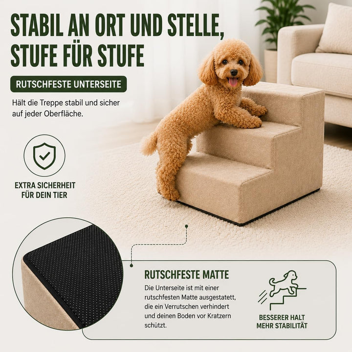Muralo Hundetreppe 3 Stufen für Kleine Hunde, Katzen, Velvet - Gelb | Haustiertreppe 30 cm, rutschfe