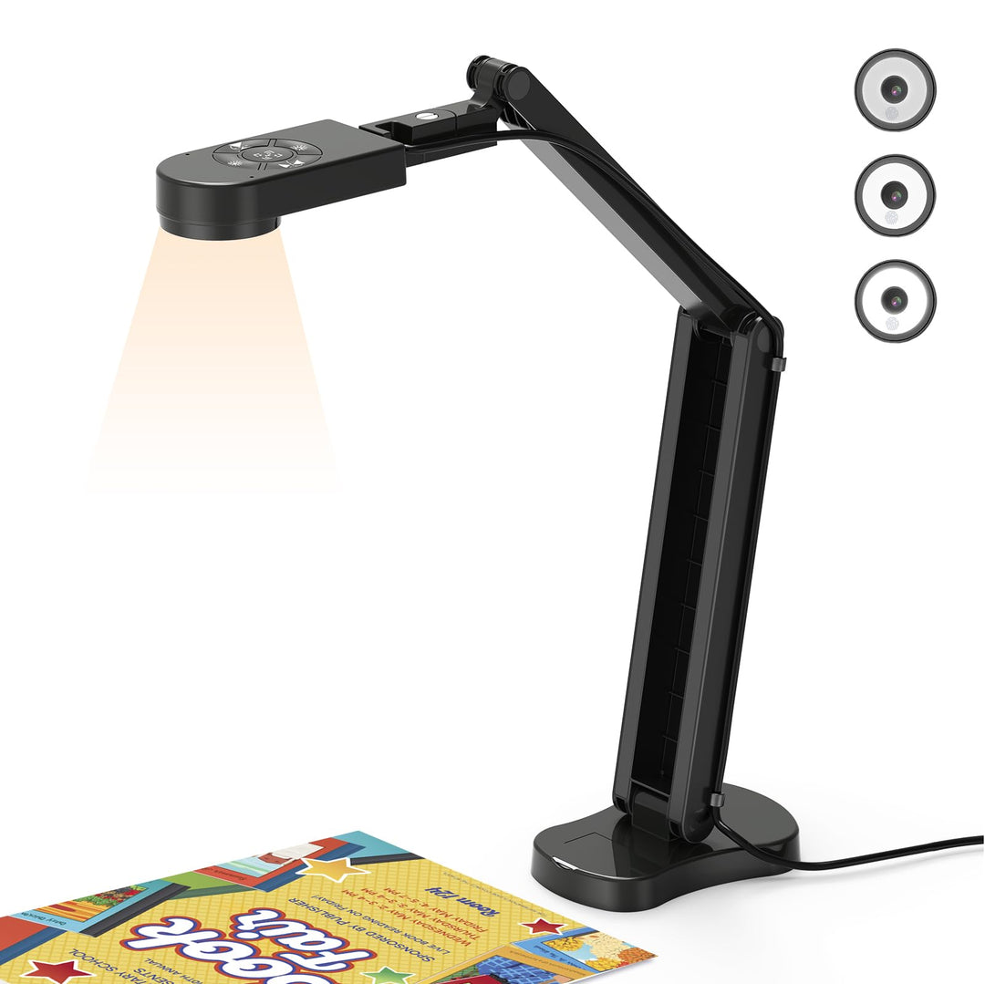 8MP Dokumentenkamera & Webcam 4K, 2448P Visualizer, Vorlagen bis A3 mit 3-Stufen-LED-Licht, Bildumke