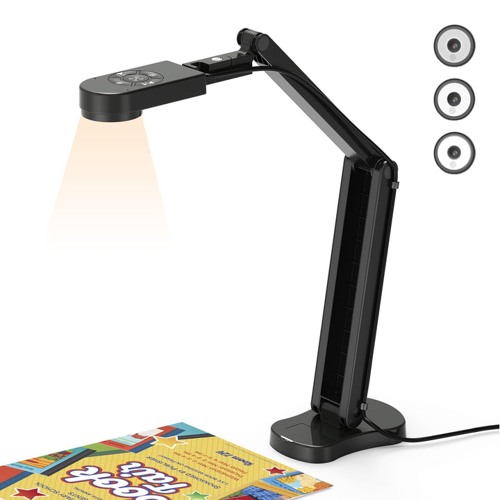 8MP Dokumentenkamera & Webcam 4K, 2448P Visualizer, Vorlagen bis A3 mit 3-Stufen-LED-Licht, Bildumke