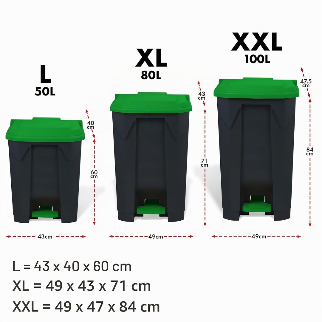casa pura Mülltonne, Mülleimer 80 Liter, grüner Deckel, Abfalleimer für Küche und Büro, Mülltrennsys