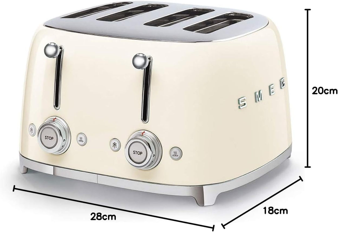 Smeg, 4x4 TSF03CREU -Toaster, 4 Schlitze für 4 Scheiben, 6 Vergoldungsniveaus, Heizfunktion, Abtau-