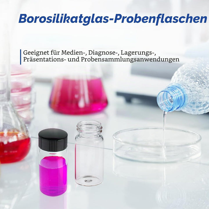 ALWSCI 100 Stück Glasfläschchen 12ml Probe Klarglas Fläschchen mit Schraubverschluss, Probenahme Gla