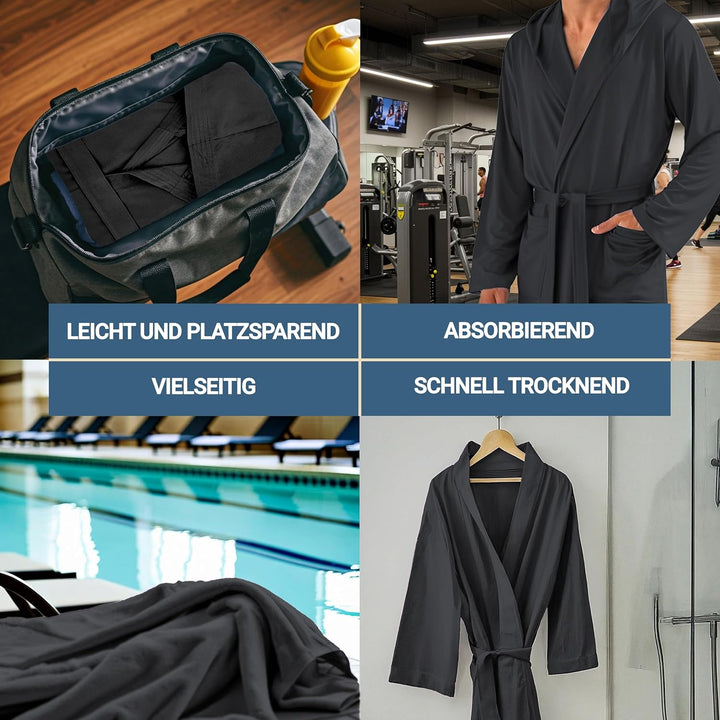 Dorian Home Bademantel aus Mikrofaser für Herren und Damen, Unisex, mit praktischen Taschen und Kapu