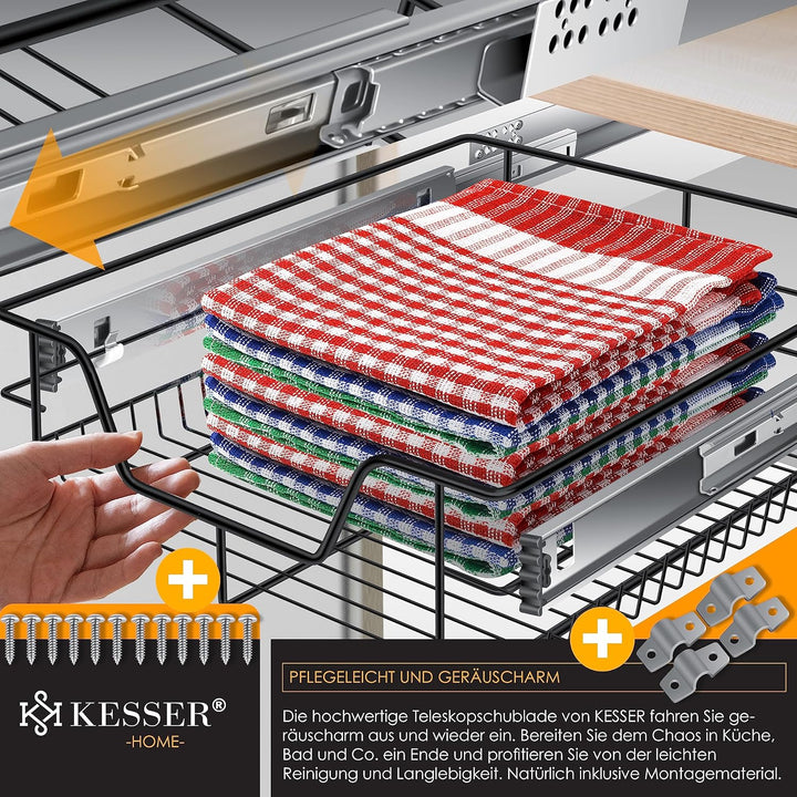 KESSER® Teleskopschublade 60 cm ✓ Küchenschublade ✓ Küchenschrank ✓ Korbauszug ✓ Schrankauszug ✓ Vol