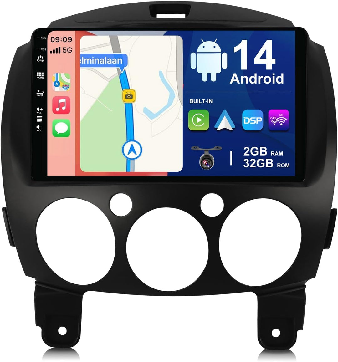JOYX Android 12 Autoradio mit IPS 2.5D Passt für Mazda 2 (2007-2012) - 2G+32G - Rückfahrkamera KOSTE