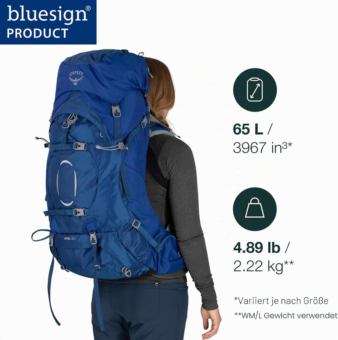 Osprey Ariel 65 Trekkingrucksack für Frauen Ceramic Blue XS-S, Ceramic Blue XS-S