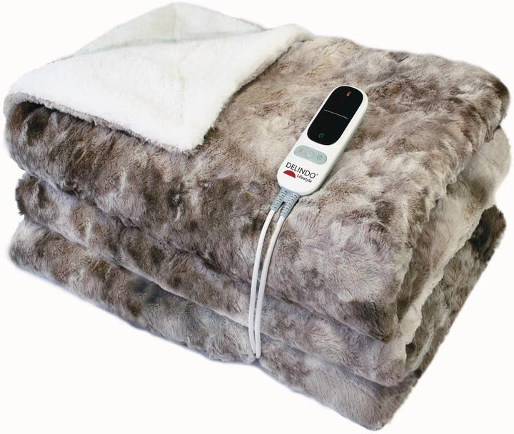 Heizdecke mit Abschaltautomatik 09004197, grosse Kuscheldecke XXL mit 9 Temperaturstufen, mit Lammfe