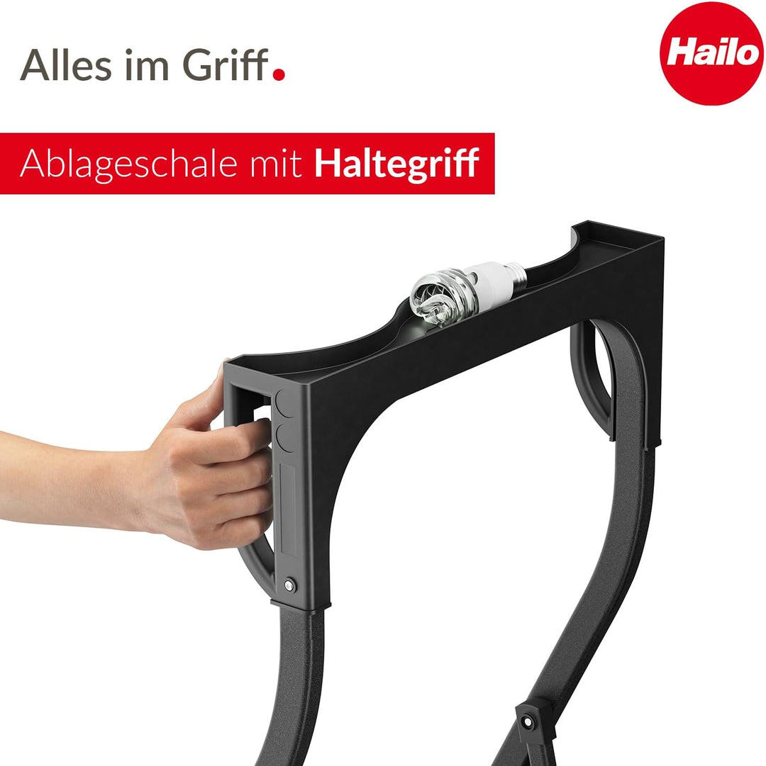 Hailo K77 ComfortLine Klapptritt - 3-stufige Trittleiter aus Stahl mit Sicherheitsbügel und Ablagesc