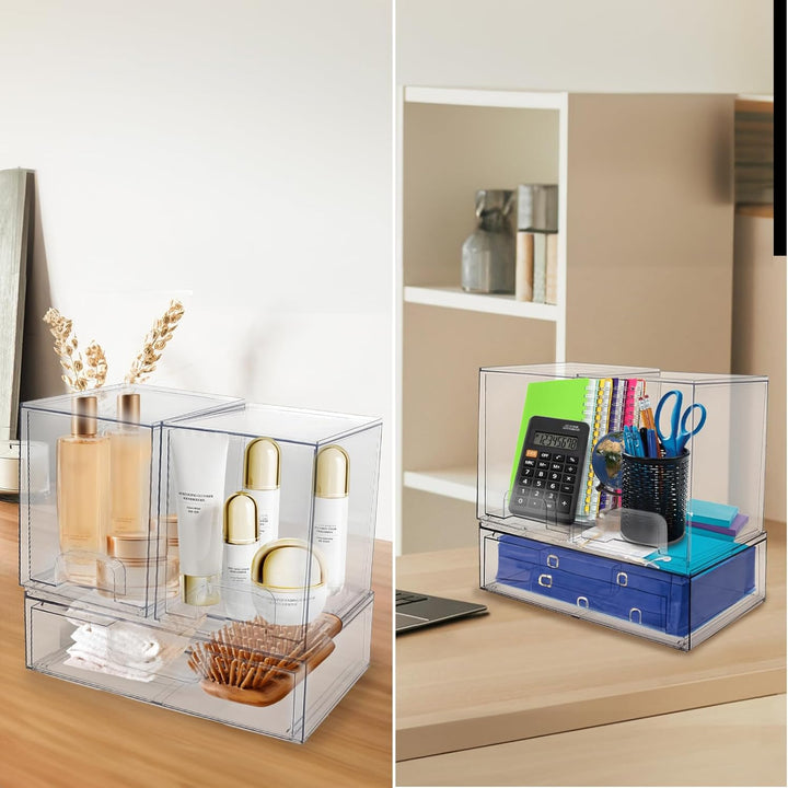 Grosse stapelbare Aufbewahrungsschubladen, durchsichtiger Make-up-Organizer aus Kunststoff mit auszi