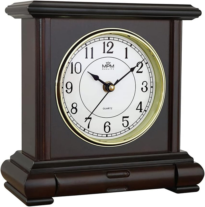 MPM Quality Retro Dark Wood Tischuhr, Dunkelbraun, Traditionelle und Elegante Holztischuhr, Arabisch
