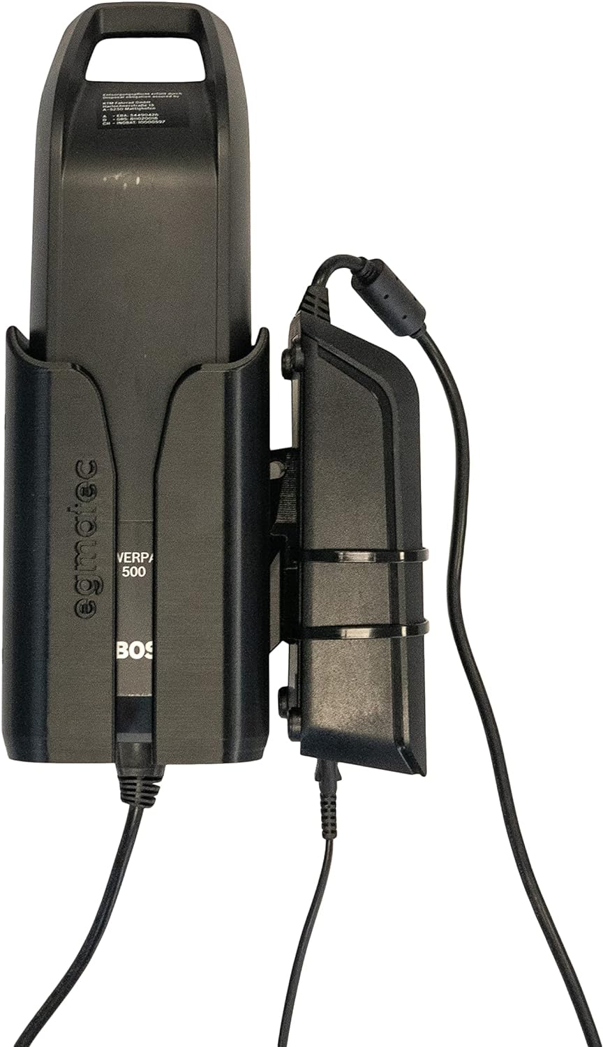 egmatec E-Bike Wandhalterung für Bosch PowerPack mit Ladegerät Montage, schwarz kompatibel mit Akkus