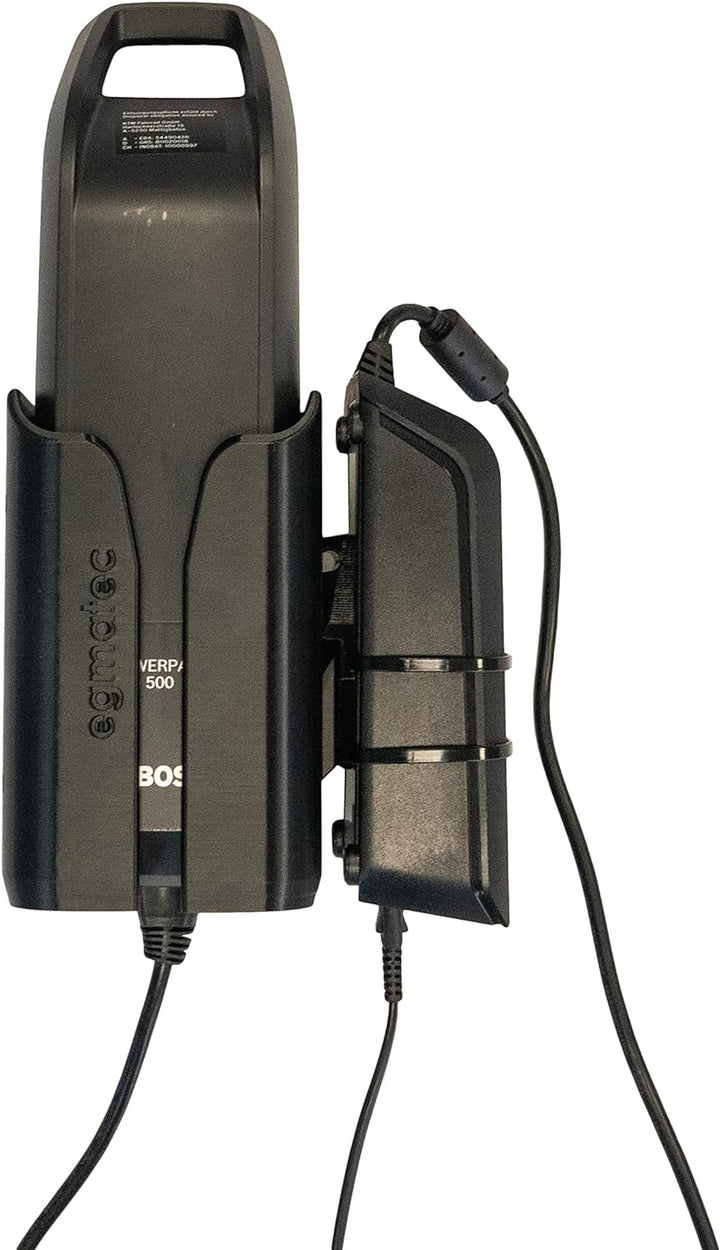 egmatec E-Bike Wandhalterung für Bosch PowerPack mit Ladegerät Montage, schwarz kompatibel mit Akkus