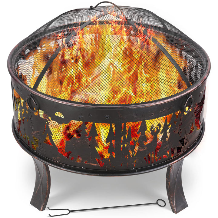 Feuerschale, Feuerschale Garten, Feuerkorb mit Funkenschutz, Feuerstelle Retro-Look, inkl. Poker & K