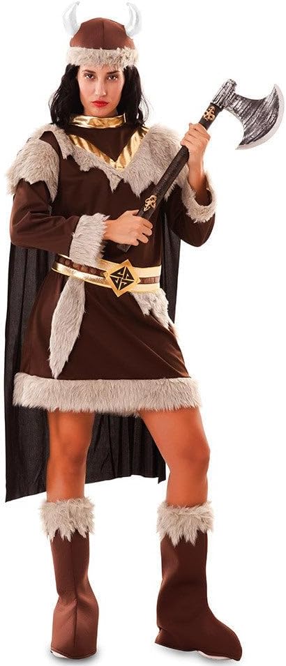 Eurocarnavales Kostüm Wikinger Frau Odeta S- XXL Kleid braun Fasching Seeräuberin, XL