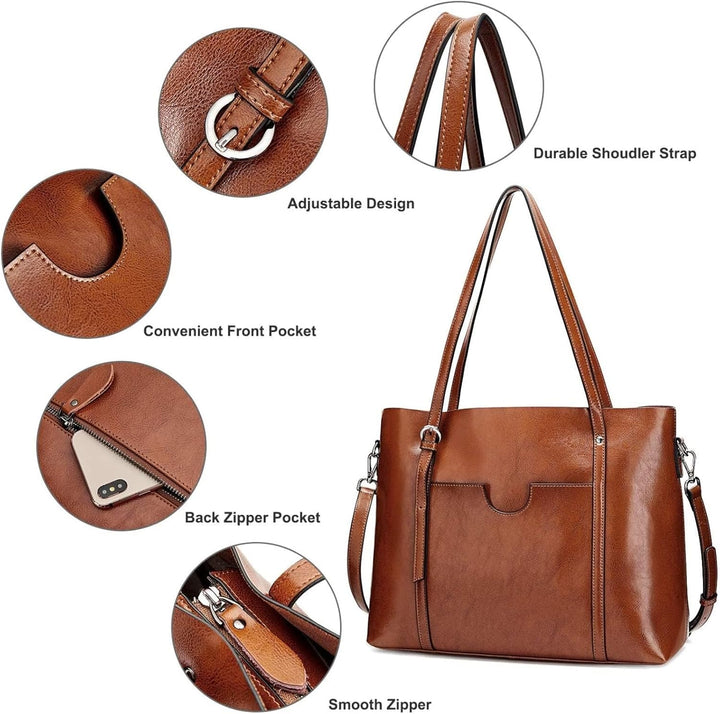 S-ZONE Damen 3-Way Schultertasche Vintage Echtleder Shopper Grosse Mode Laptop Arbeitstasche Umhänge