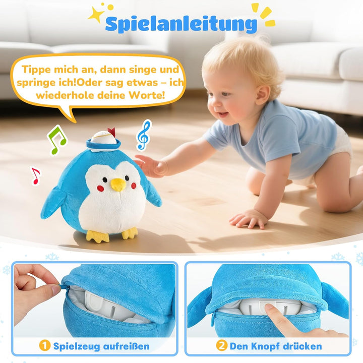 SAIMAND Baby Spielzeug 6 7 8 9 10 12 Monate-Plüschpinguin, Krabbelspielzeug Tummy Time Toy mit Musik