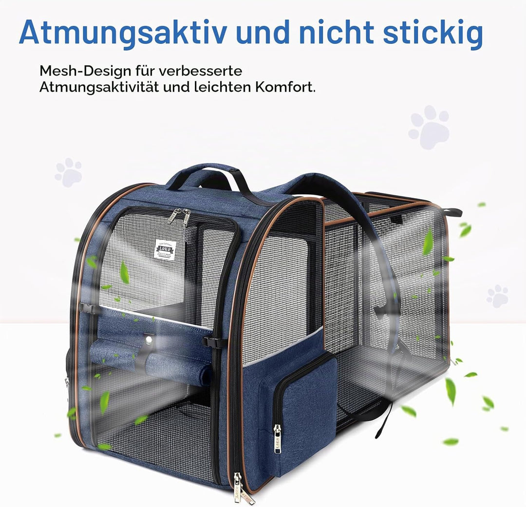 Lekespring Faltbare Haustier Rucksack Beidseitige Bi-Schulter,Blau -XL Blau (bis zu 10kg) Erweiterba