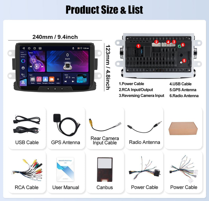 CAMECHO 4G+64G Android 15 Autoradio für Renault Dacia Dokker Logan Duster Sandero Lodgy mit Navi Car