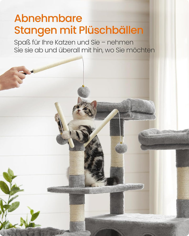 Feandrea Kratzbaum, XXL Katzenbaum, 164 cm, hellgrau PCT087W01, Hellgrau