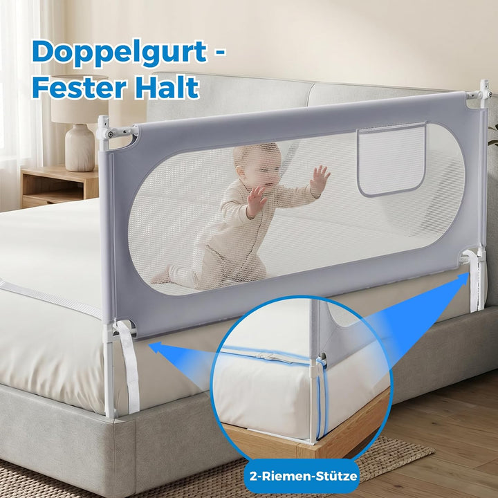 Rausfallschutz Bett 200cm – Bettgitter für Boxspringbett &amp; die meisten Betten, Höhenverstellbar Bett