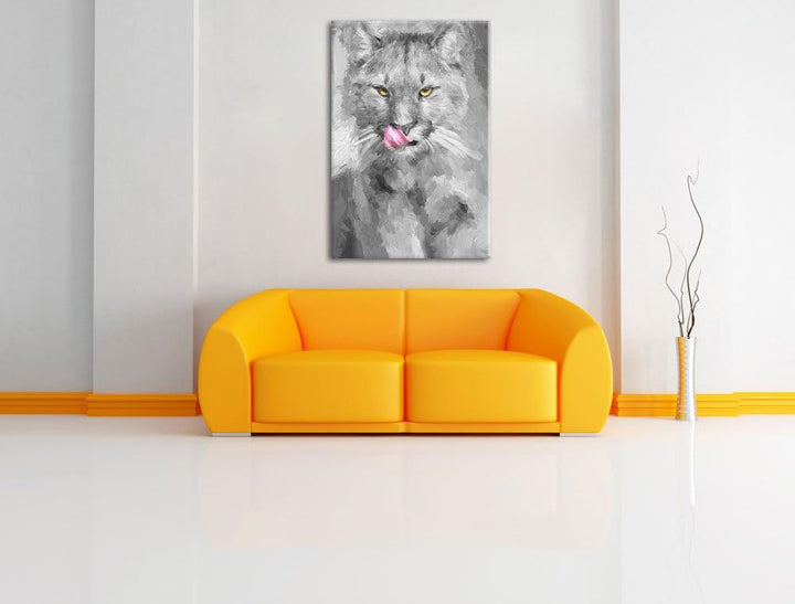 anmutiger Puma schwarz/weiss Deluxe Format: 100x70 cm auf Leinwand, XXL riesige Bilder fertig gerahm